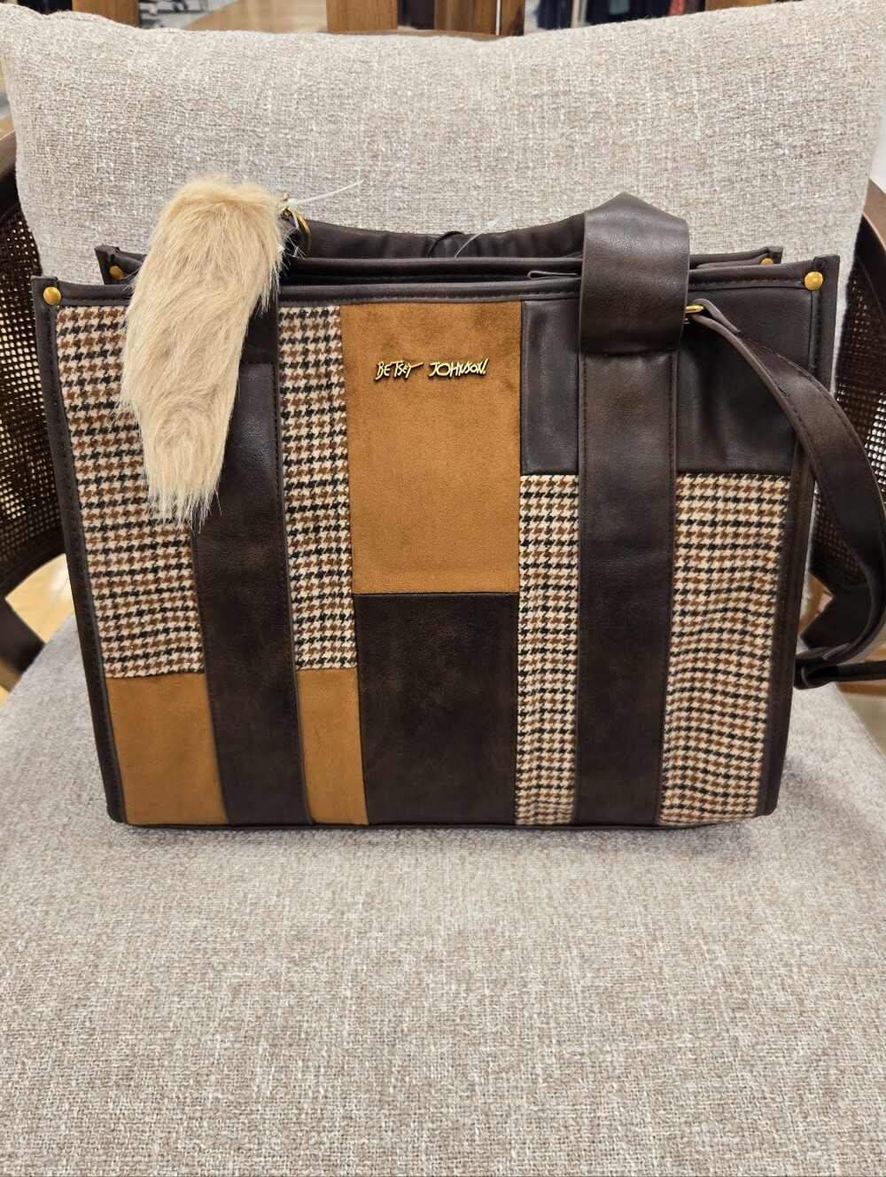 NEW Betsey Johnson Plaid Patchwork Tote Handbag